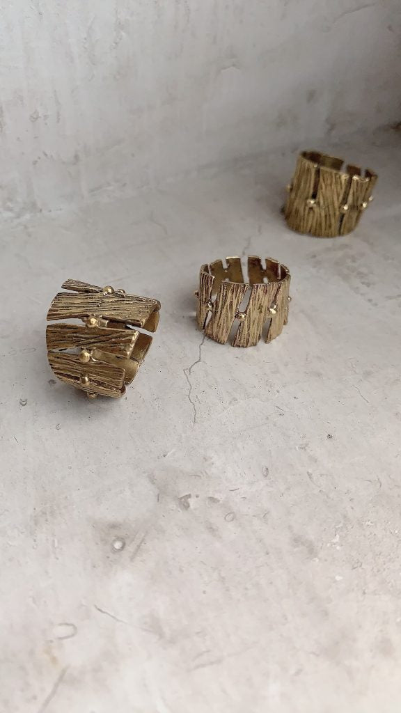 Gold Ring with Bark wood texture